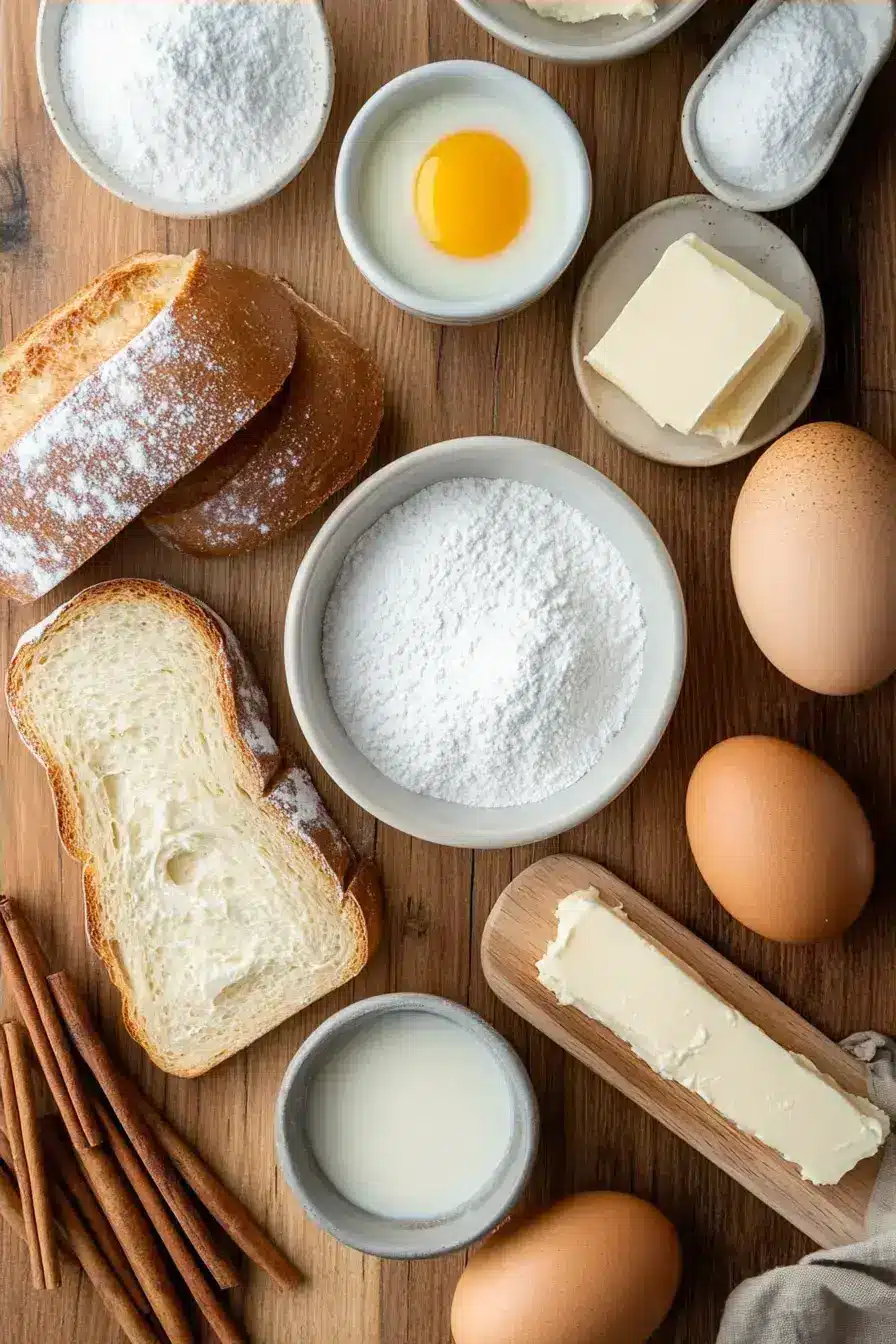 Ingredients for making French Toast Roll-Ups arranged on counter