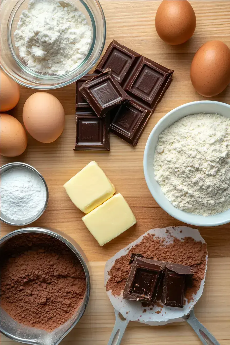 Ingredients for making Fudgy Brownies laid out on a counter