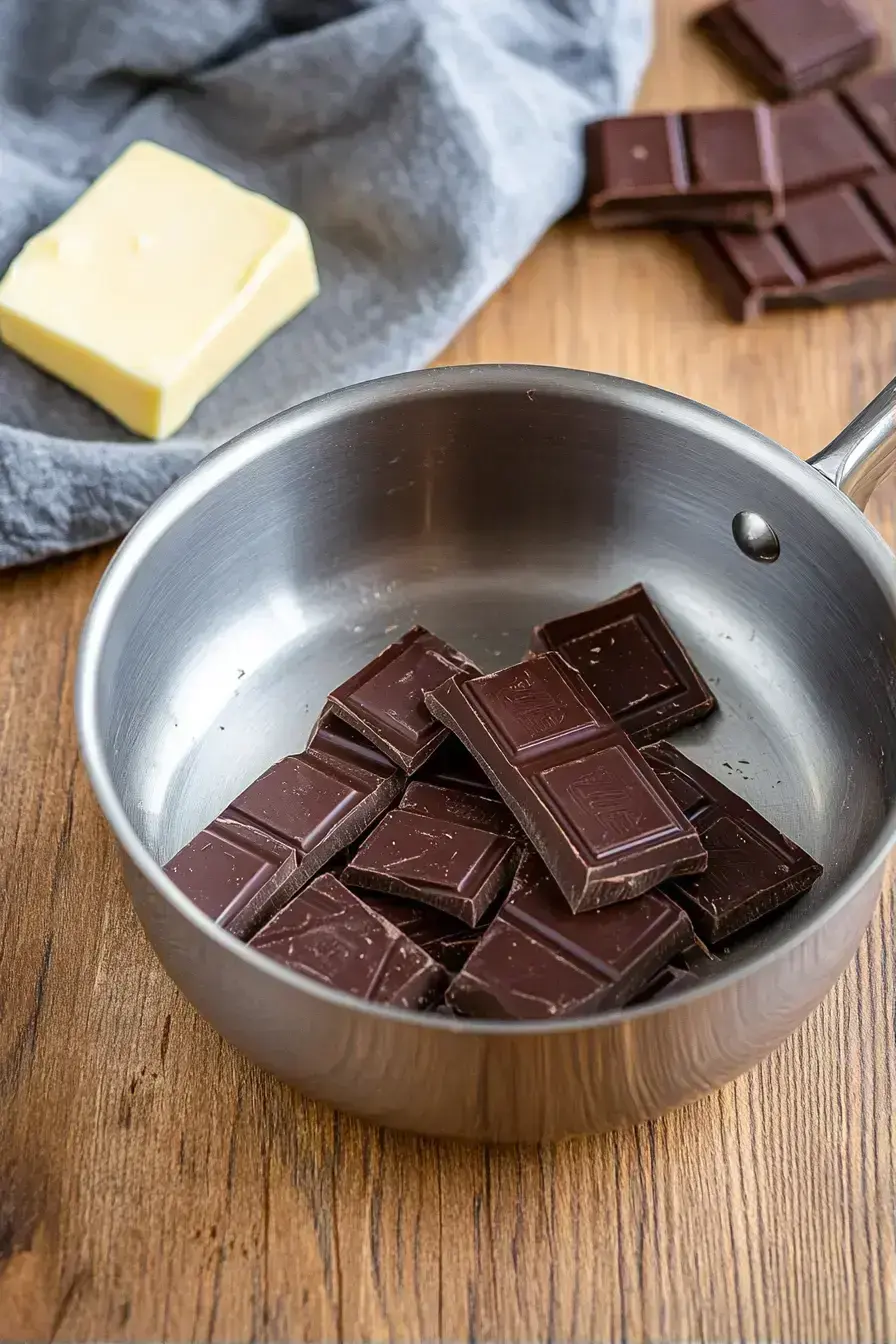 Melting butter and cocoa for Fudgy Brownies batter