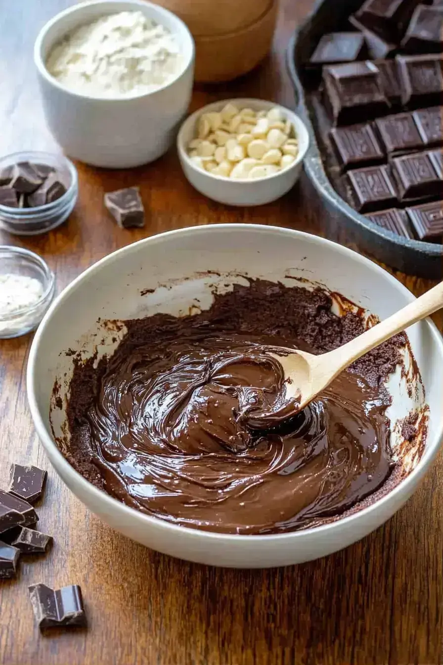 Folding flour into the thick batter for Fudgy Brownies
