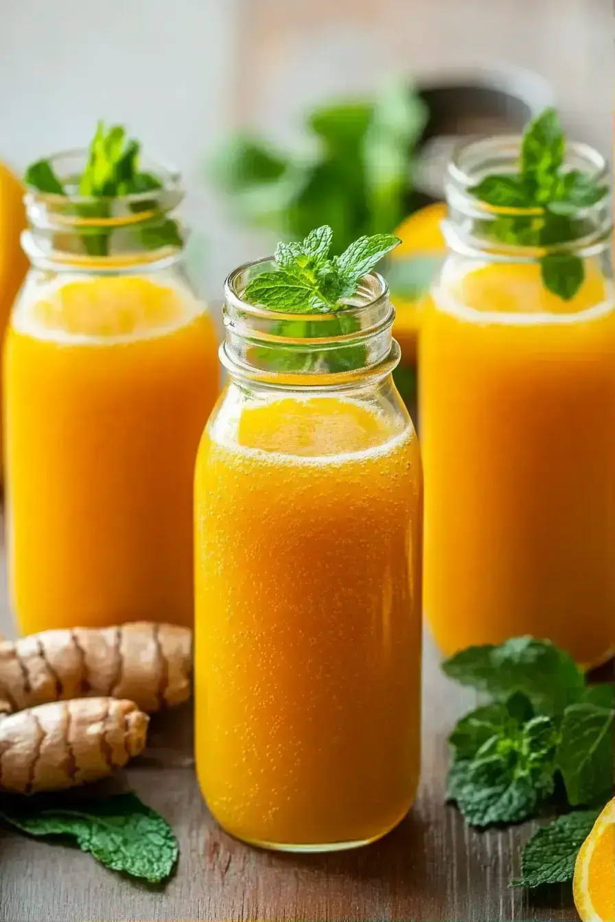 Ginger Turmeric Shots served in small glass bottles
