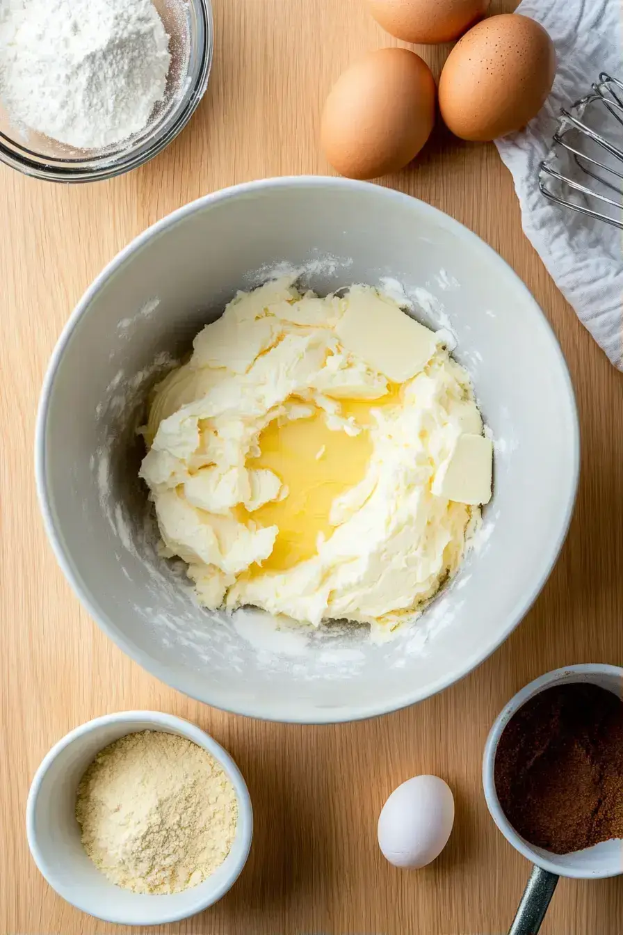 Pouring hot water into the gingerbread loaf batter to create a smooth mixture