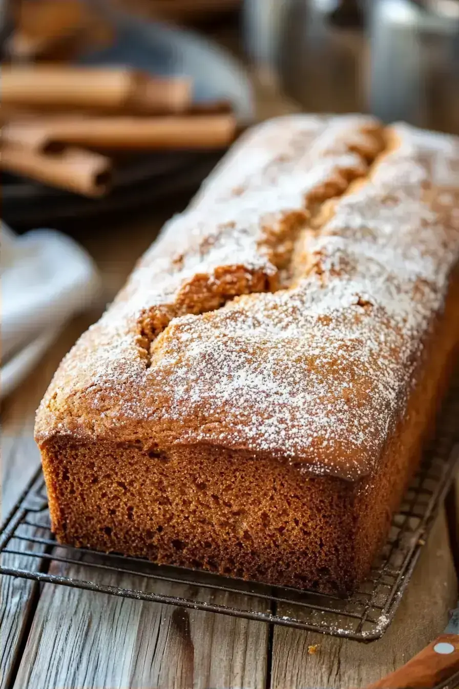 A freshly baked gingerbread loaf on a wire rack, ready to slice and serve