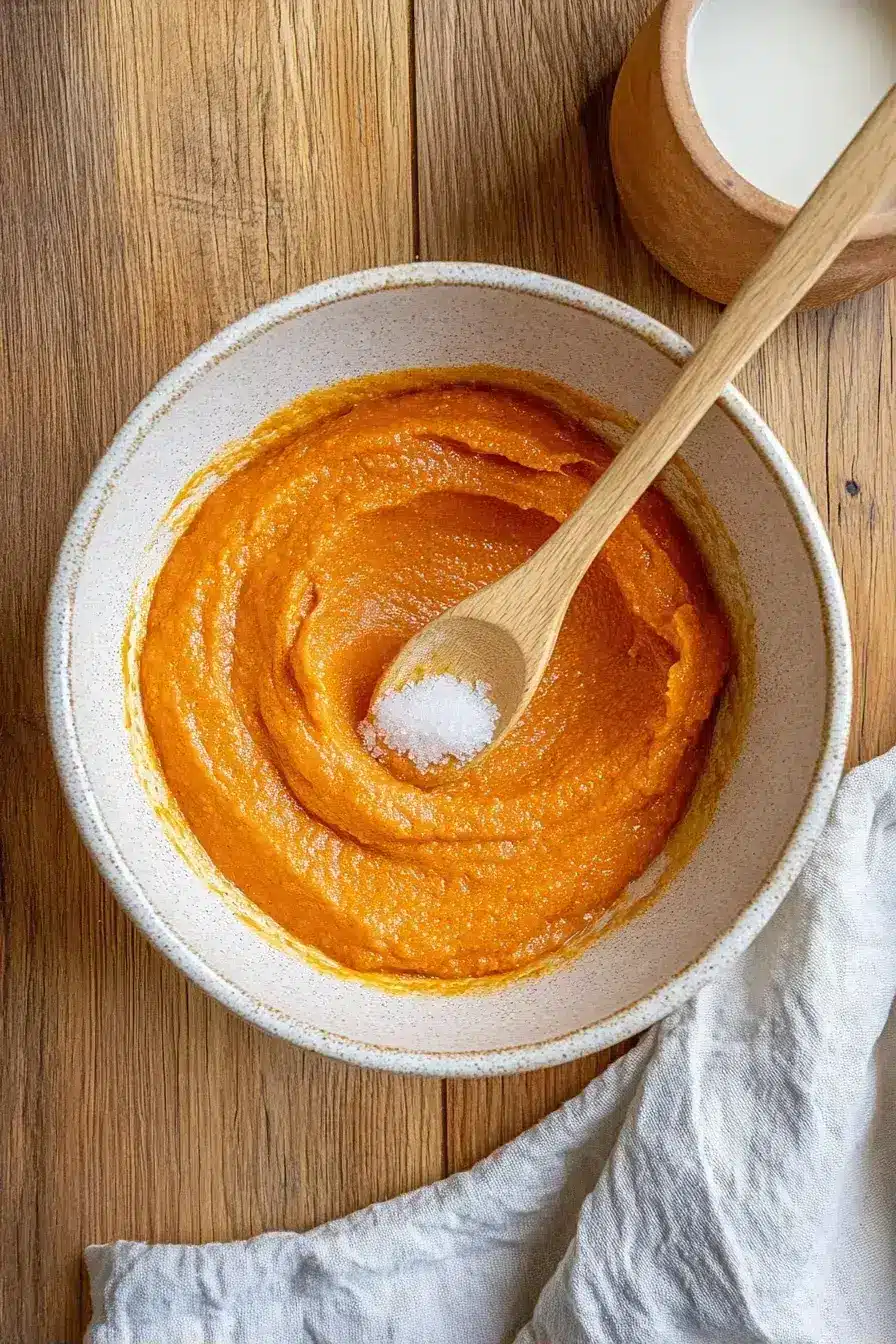 Combining wet and dry ingredients for Gluten-Free Pumpkin Bread