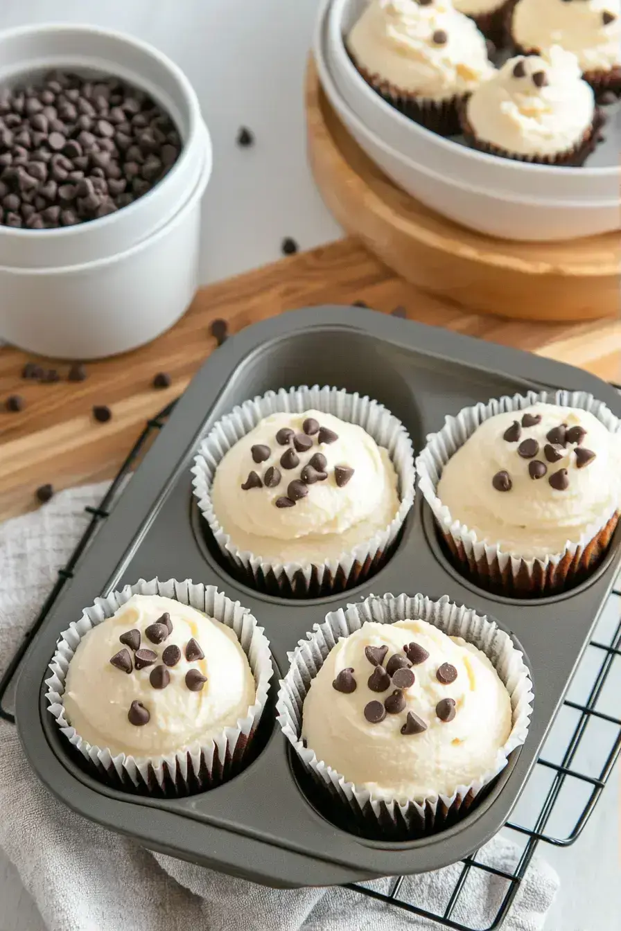 Decorating finished Halloween cupcakes with frosting and candy