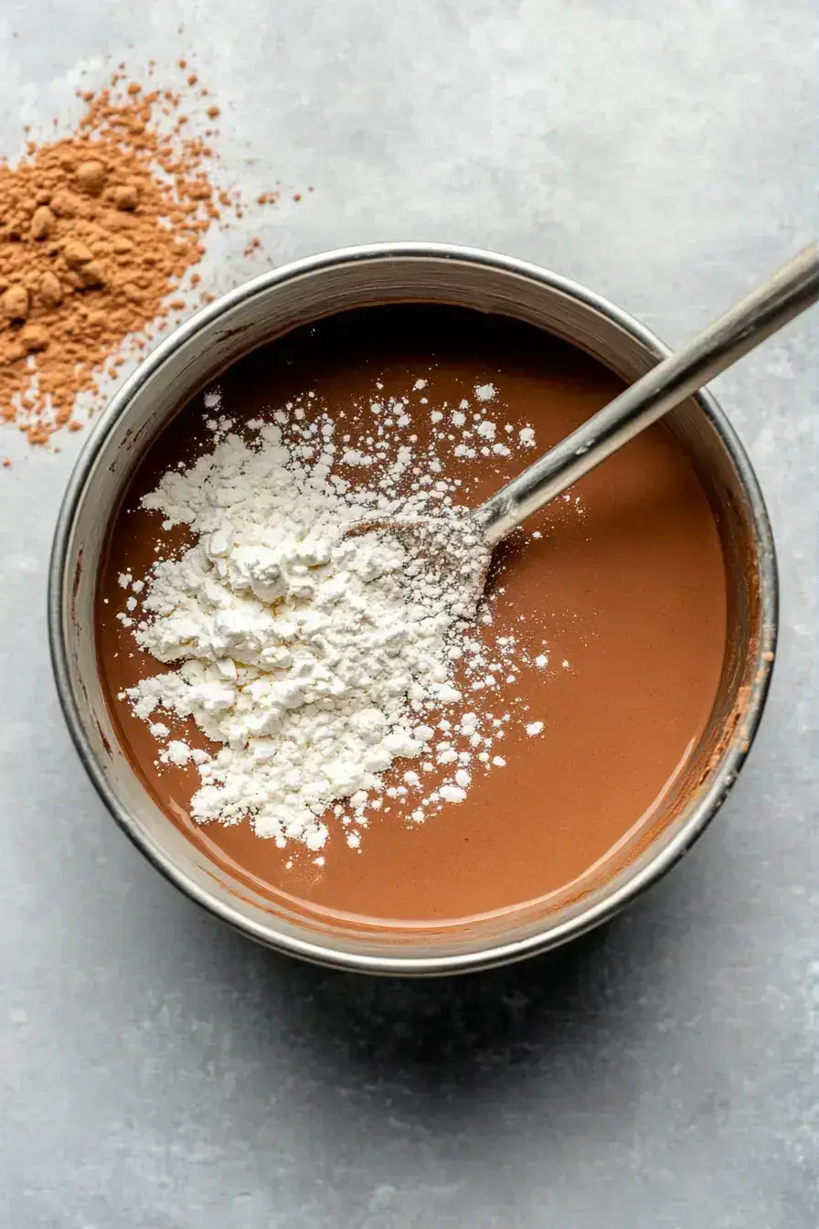 Adding flour and milk to Halloween dessert batter