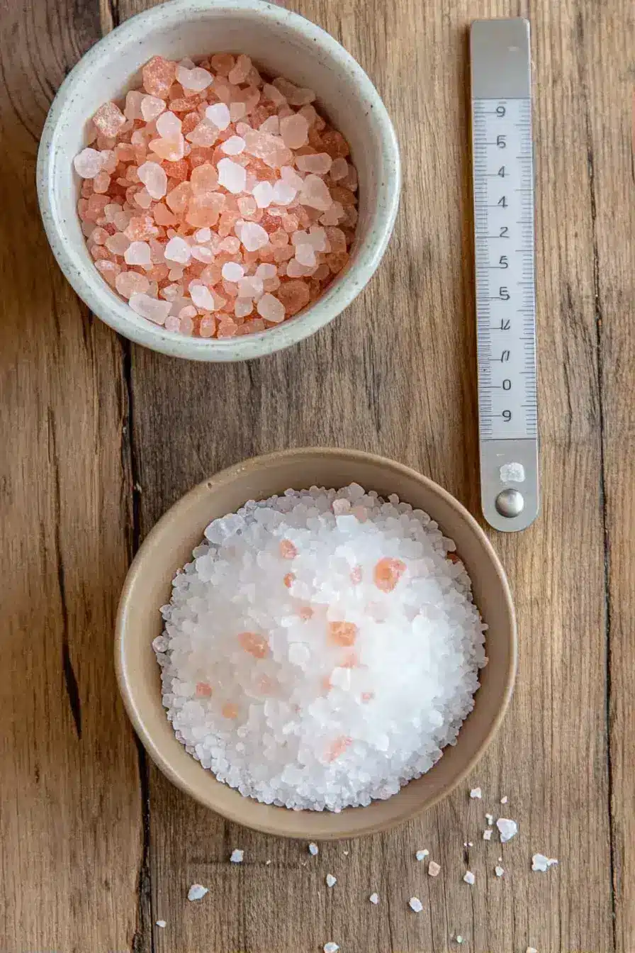 Transferring pink Himalayan salt into a classic ceramic salt cellar