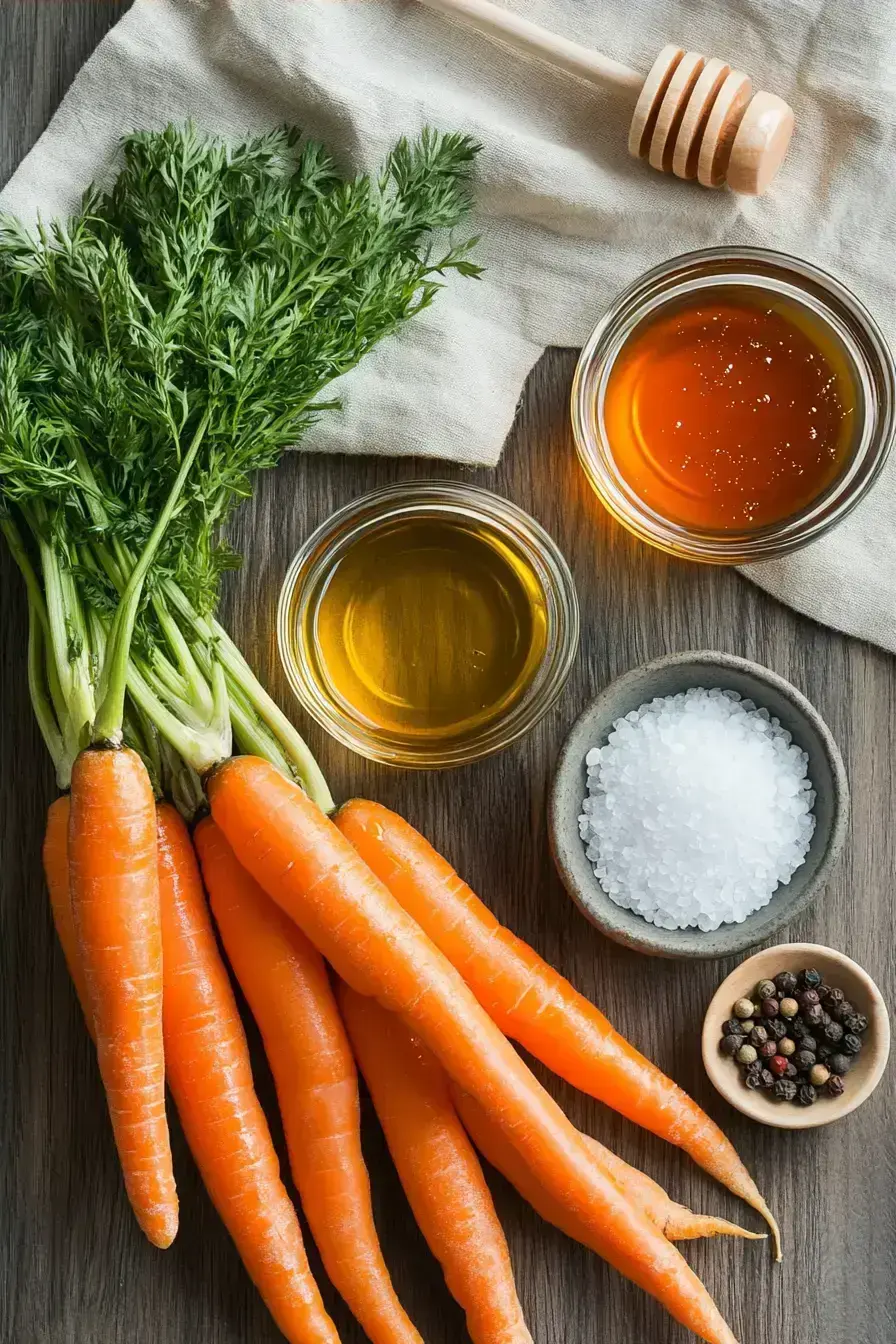 Fresh carrots and glaze ingredients for making Honey Balsamic Carrots