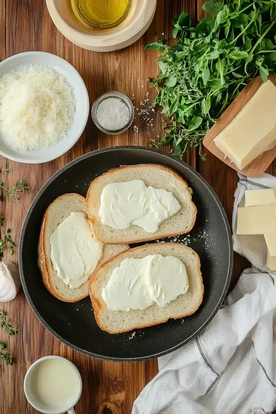 Buttering sourdough bread for an Italian Grilled Cheese