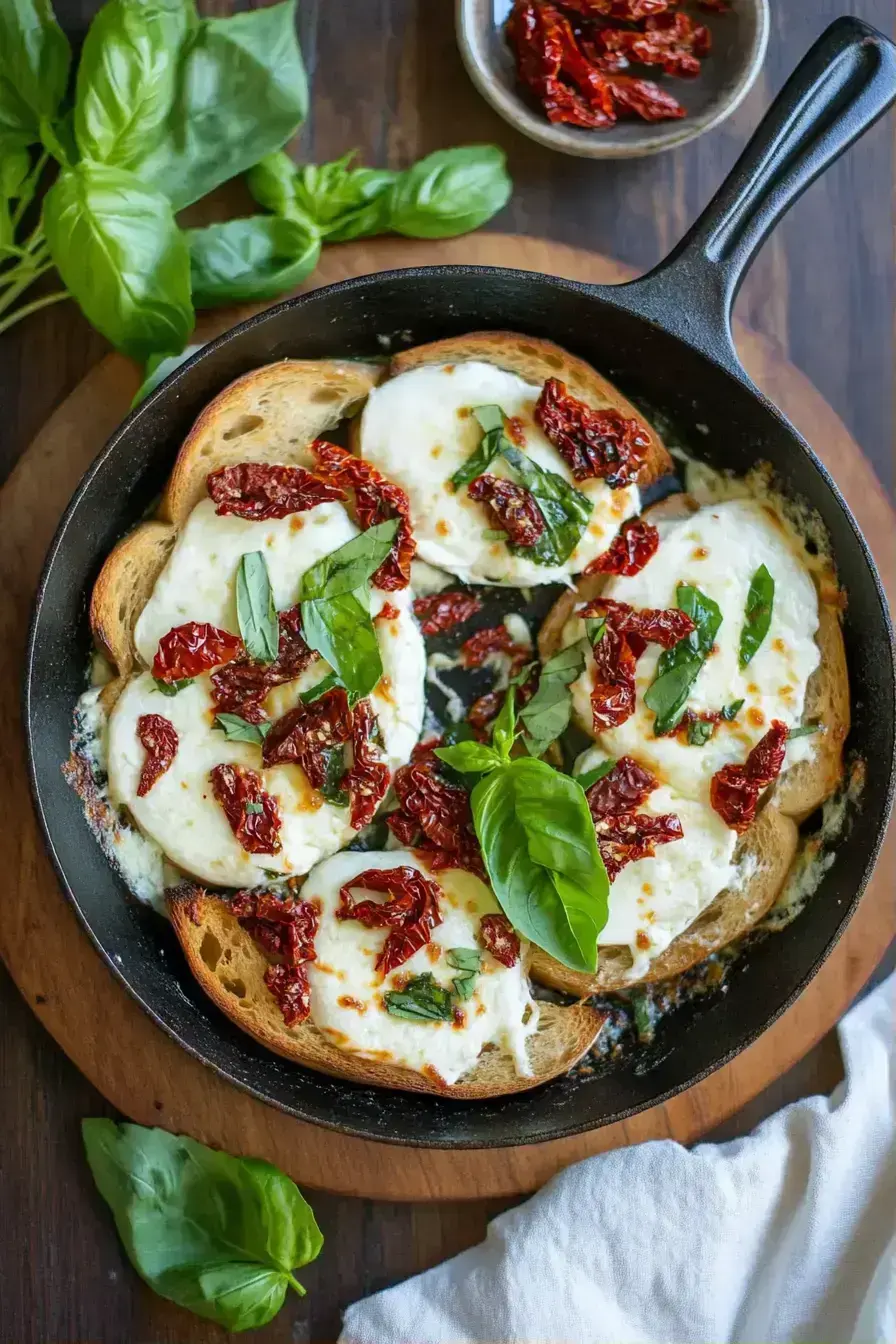 Layering cheese and sun-dried tomatoes on bread for an Italian Grilled Cheese