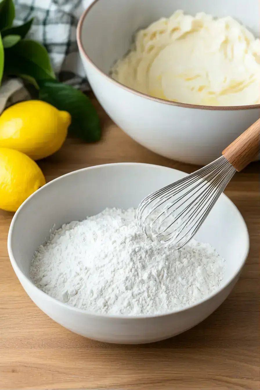 Mixing dry ingredients for Lemon Blueberry Dessert