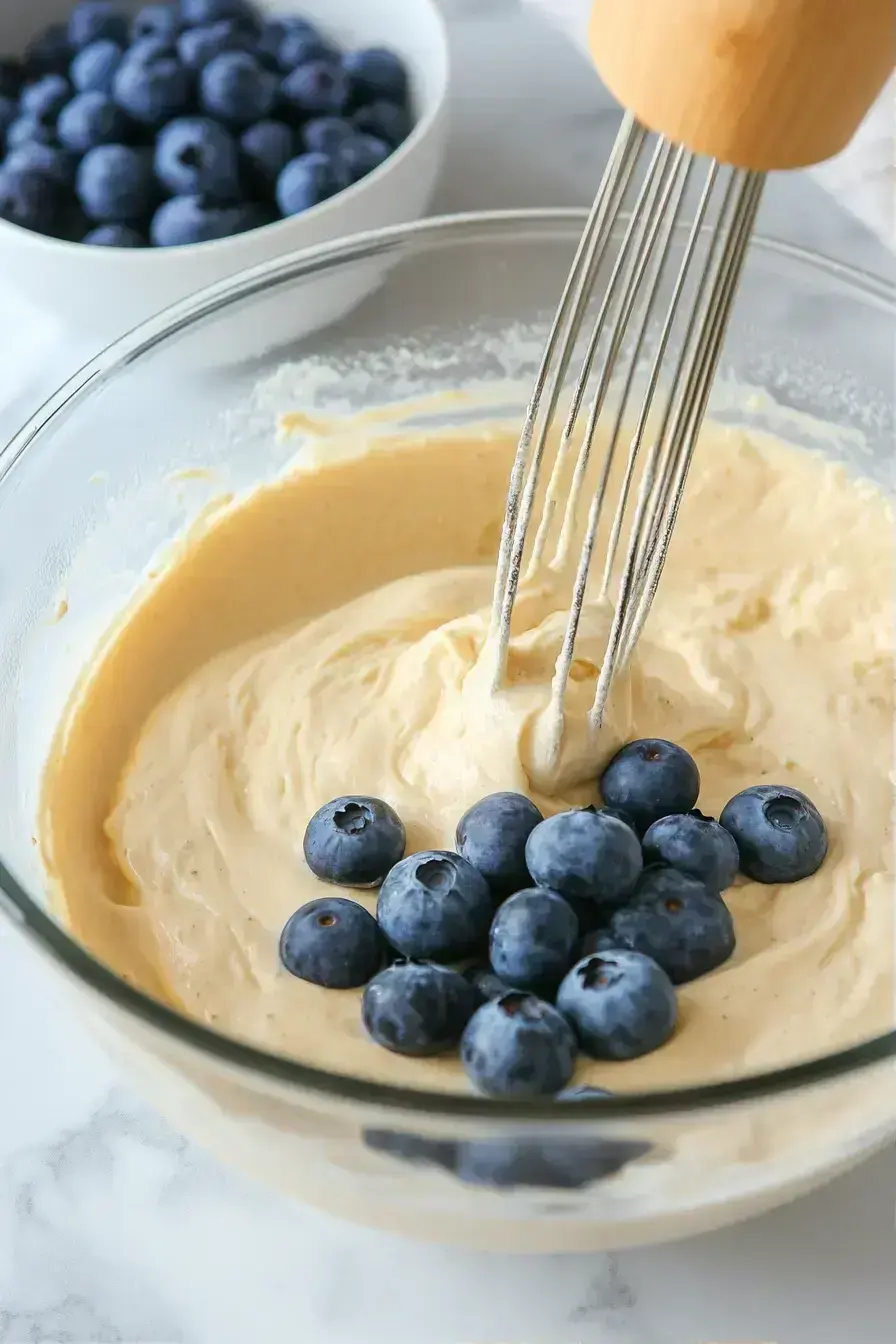 Combining wet and dry ingredients for Lemon Blueberry Dessert