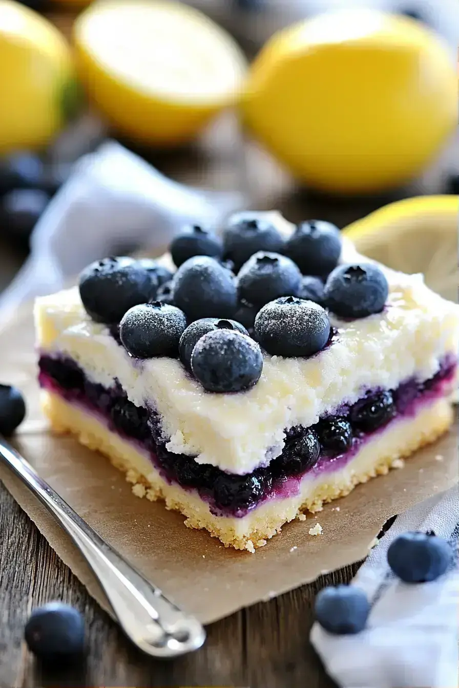 Serving Lemon Blueberry Dessert with ice cream