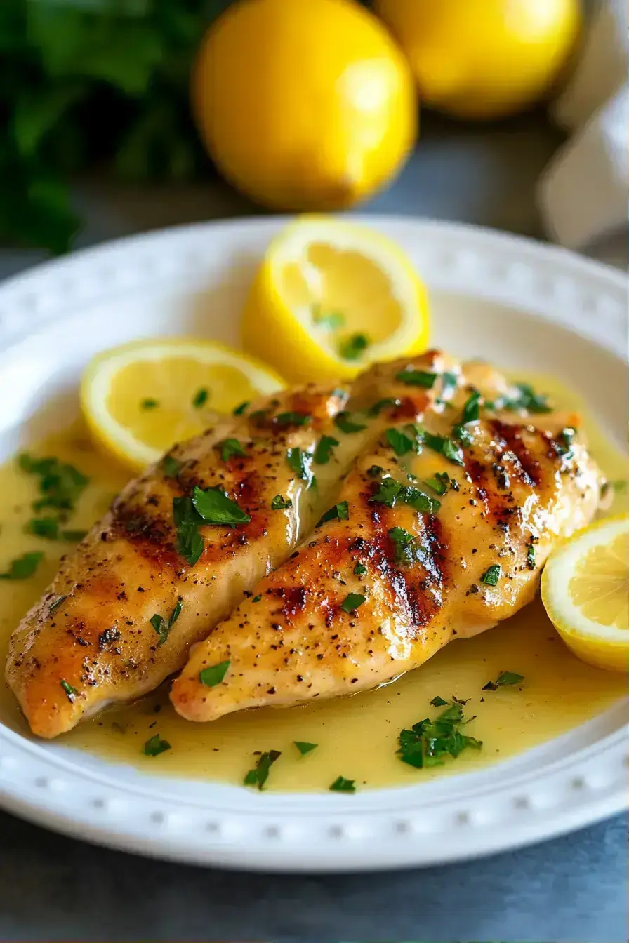 Lemon Chicken served family-style on a large platter with roasted vegetables