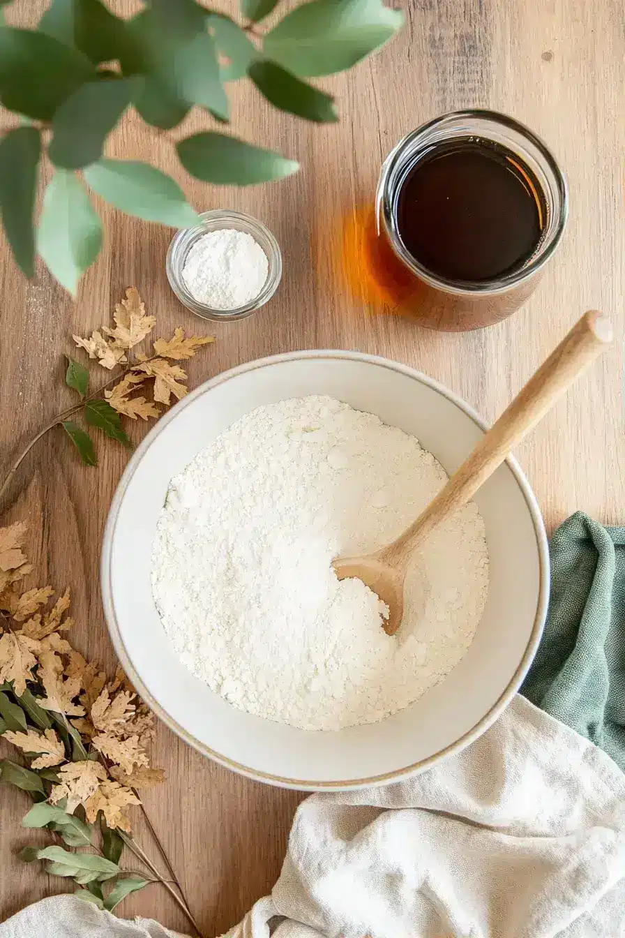 Whisking together dry ingredients for Maple Muffin batter