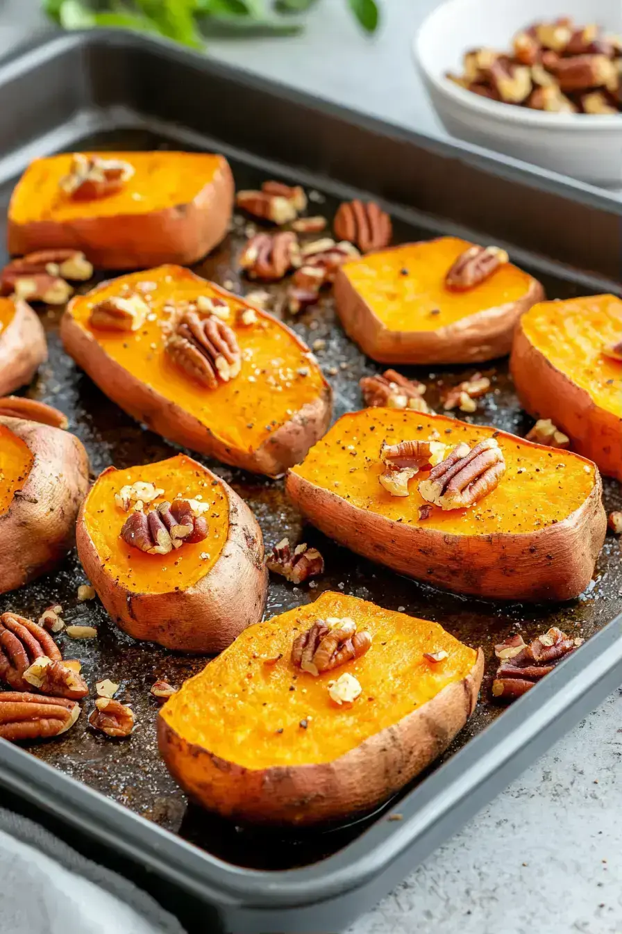 Finished Maple Pecan Roasted Sweet Potatoes