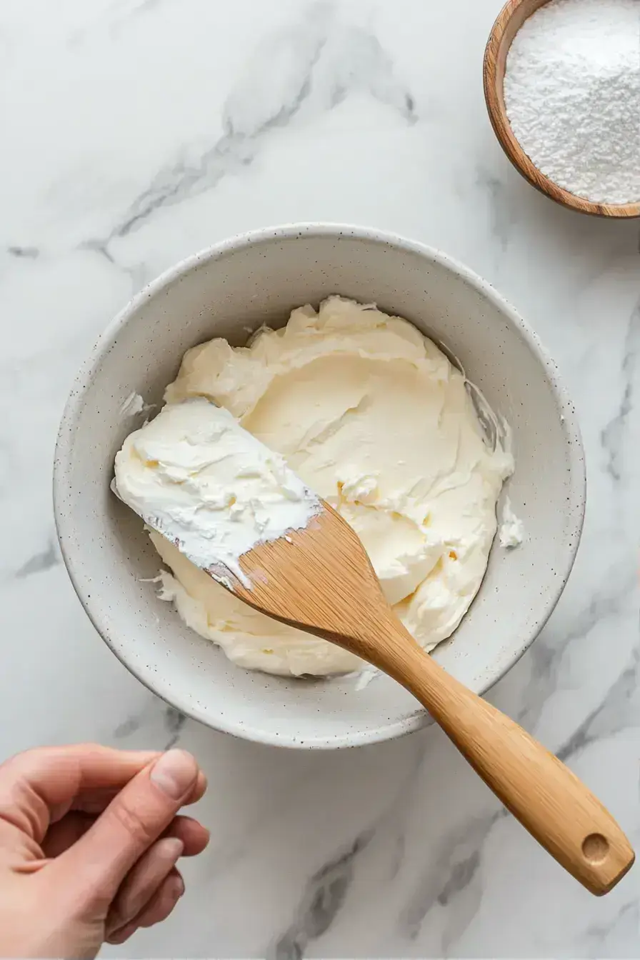 Spreading the creamy mascarpone cheese filling onto thick bread slices