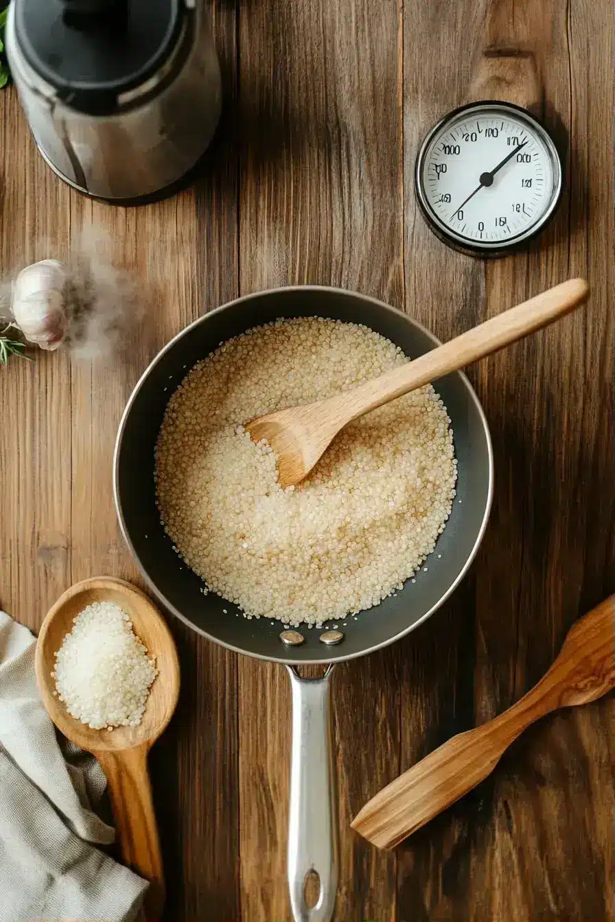 Whisking lemon olive oil dressing for Mediterranean Quinoa Salad