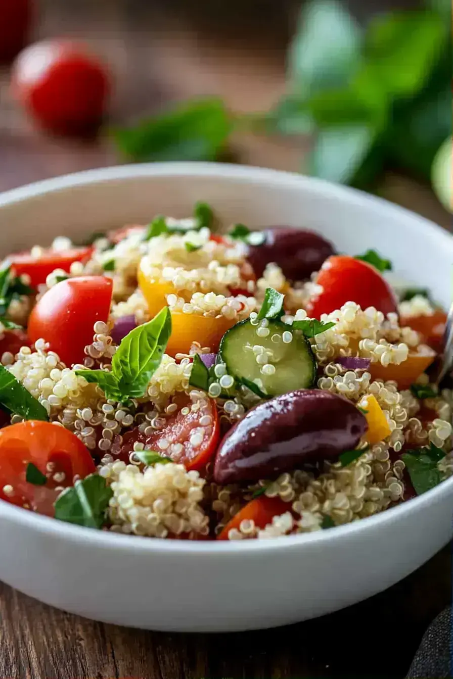 Beautifully served Mediterranean Quinoa Salad at an outdoor gathering