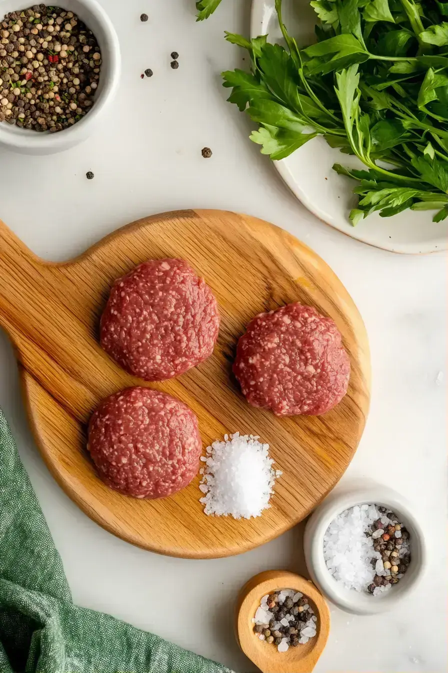 Cooking mini beef patties in a skillet for Mini Egg Burgers
