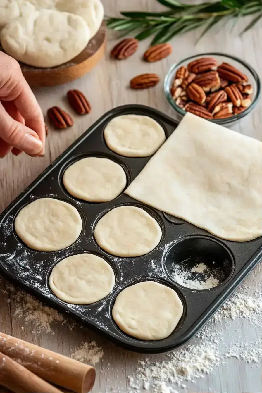Mixing pecan filling for Mini Pecan Pies