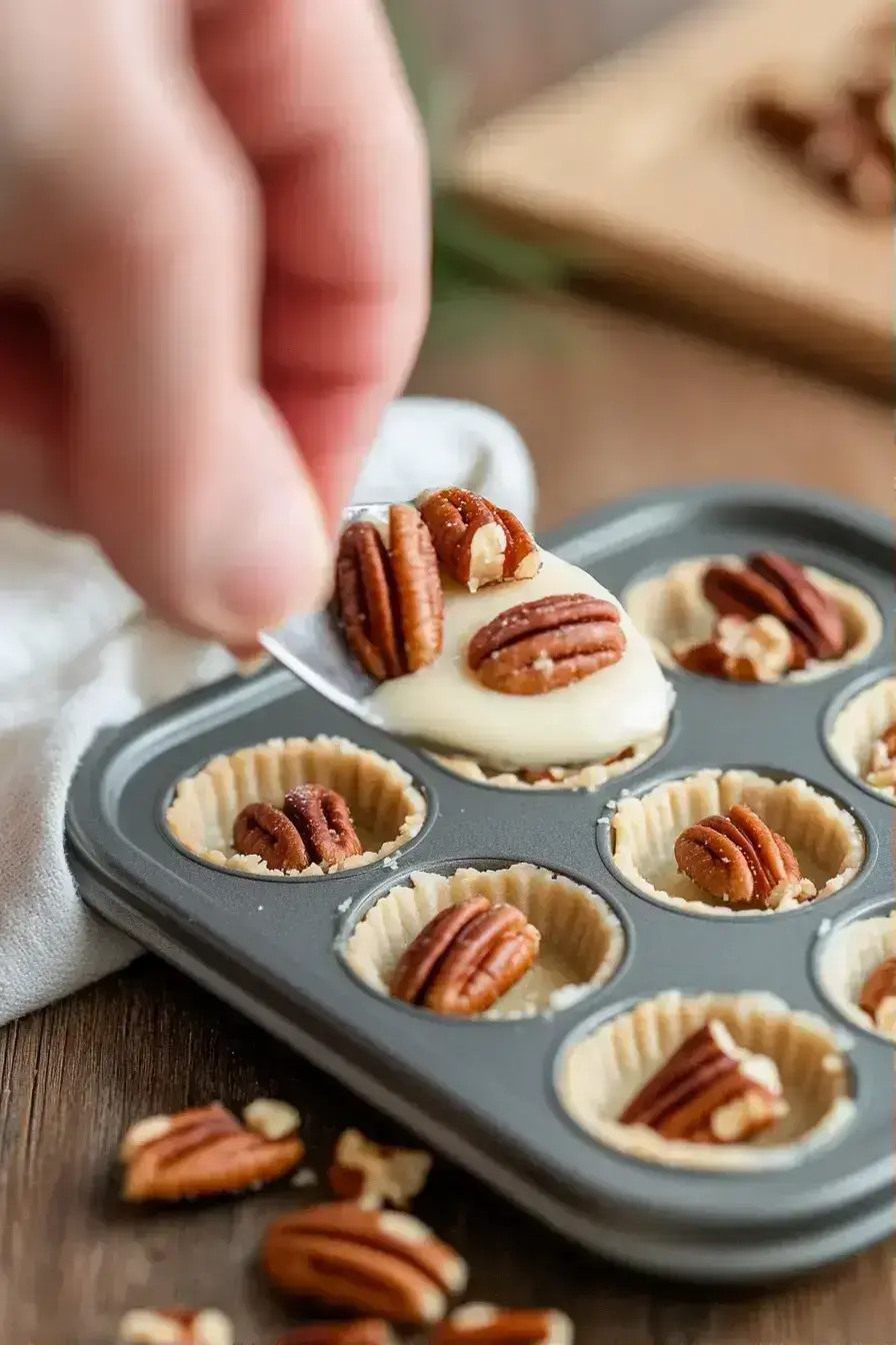 Freshly baked Mini Pecan Pies on a wire rack