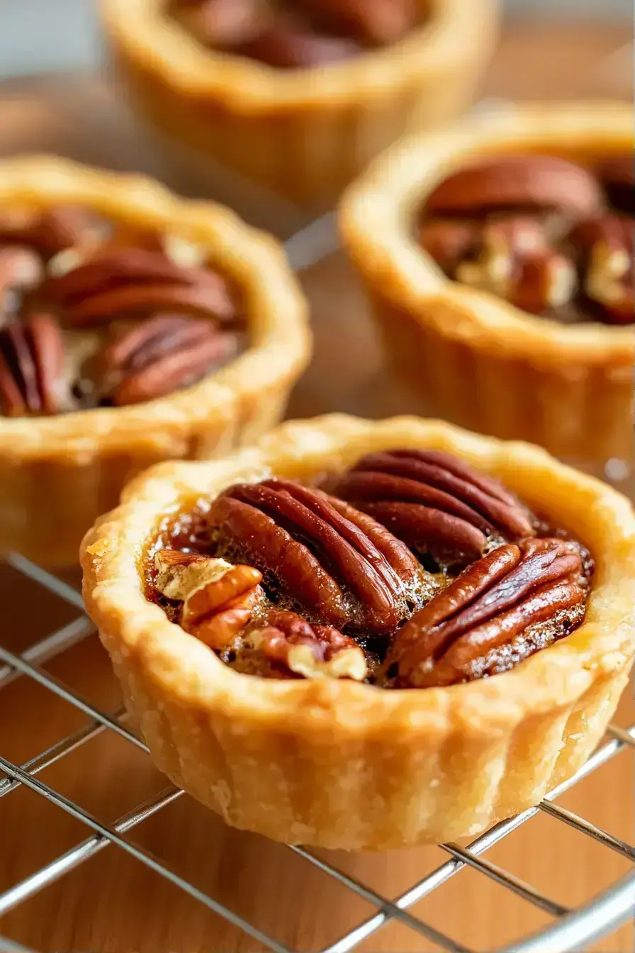 Serving Mini Pecan Pies on a decorative platter