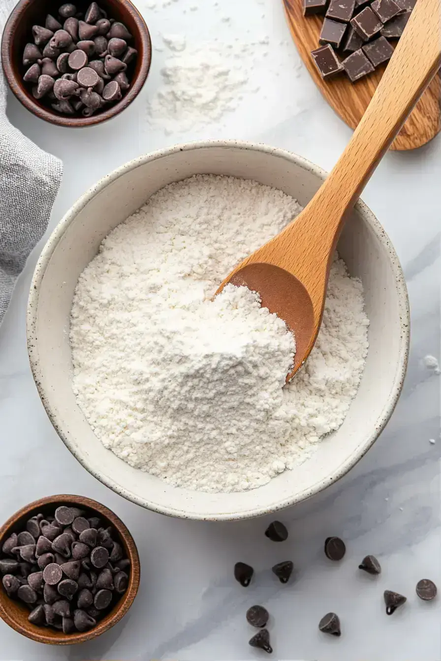 Mixing dry ingredients for our homemade muffins in a large bowl
