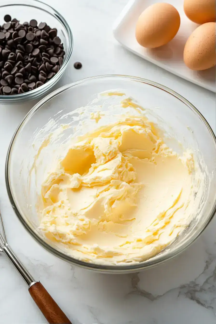 Folding mini chocolate chips into the Mummy Muffins batter