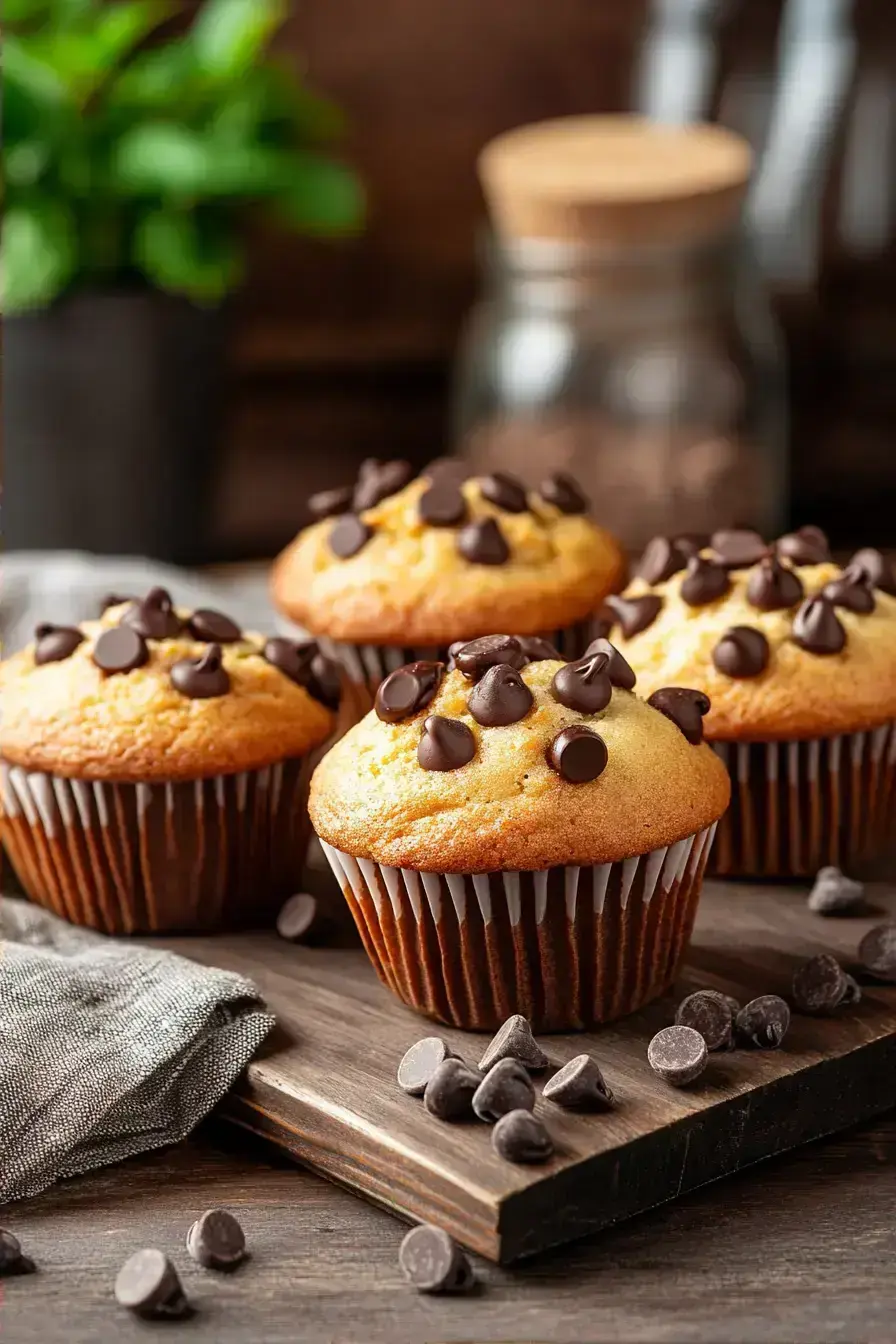 A batch of freshly baked chocolate chip muffins dusted with powdered sugar like little mummies