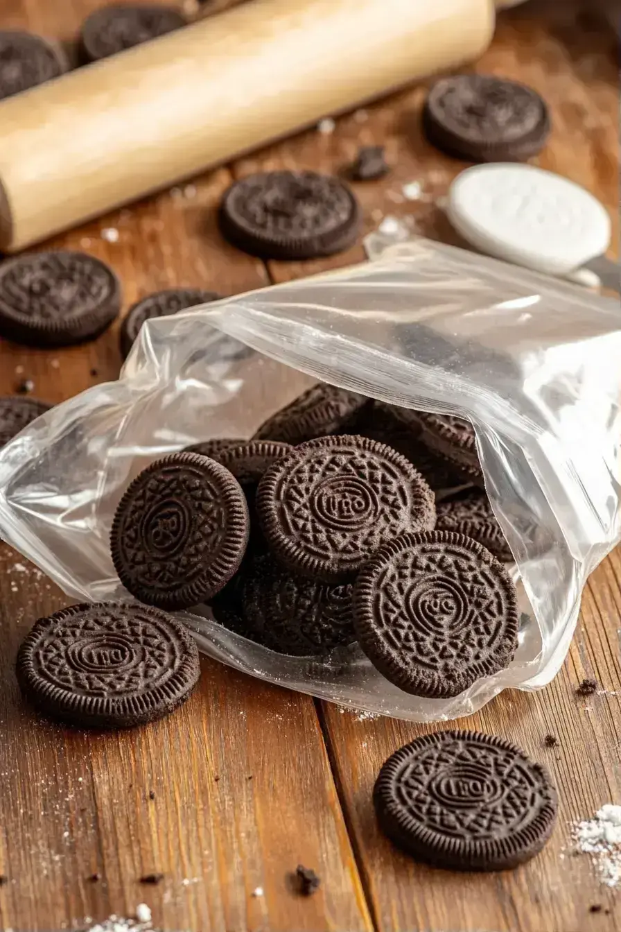 Crushing Oreo cookies for a no-bake crust