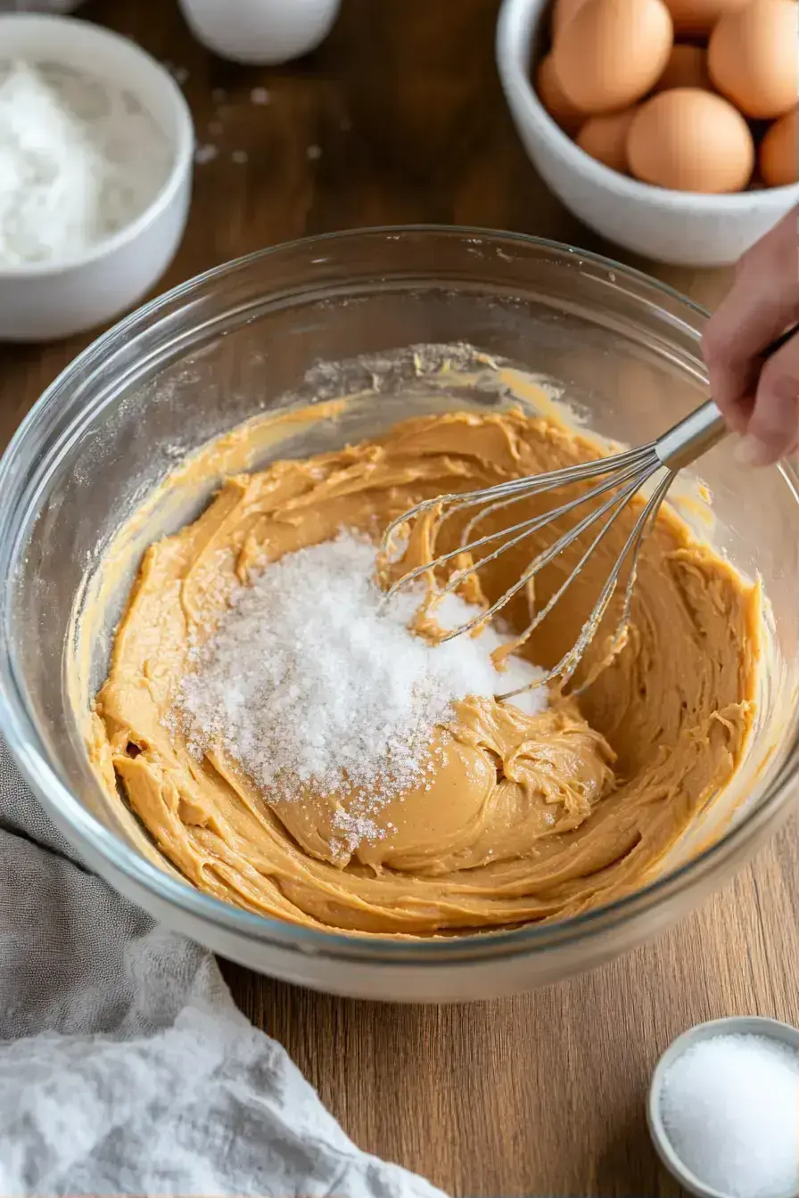 Mixing peanut butter cookie dough in a bowl