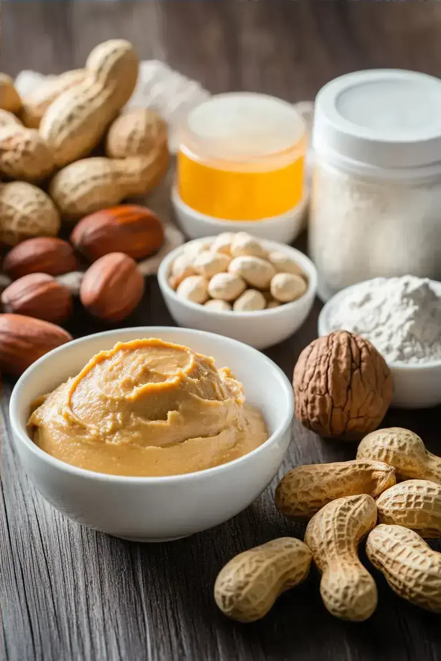 Ingredients for homemade Peanut Butter spread out on counter