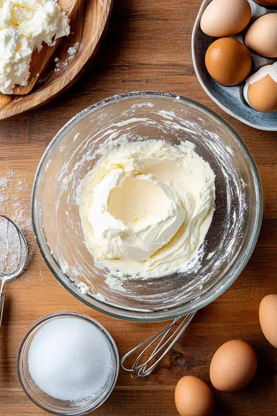 Pecan topping being spread over cheesecake batter