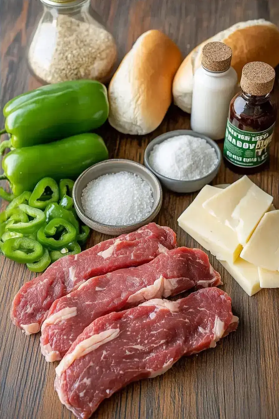 Ingredients for a tender cheesesteak with garlic powder