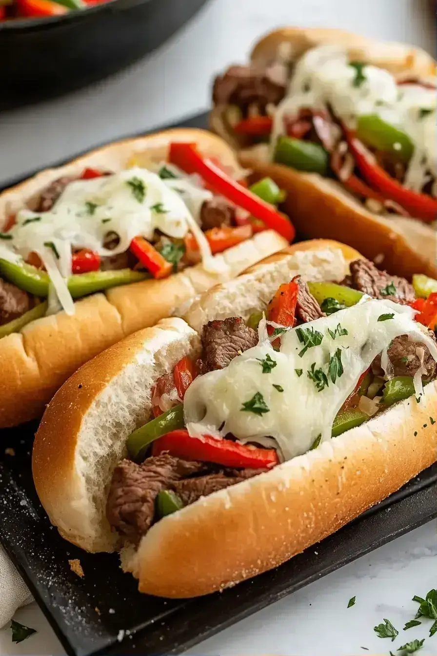 Finished Philly Cheesesteak sandwiches ready to serve