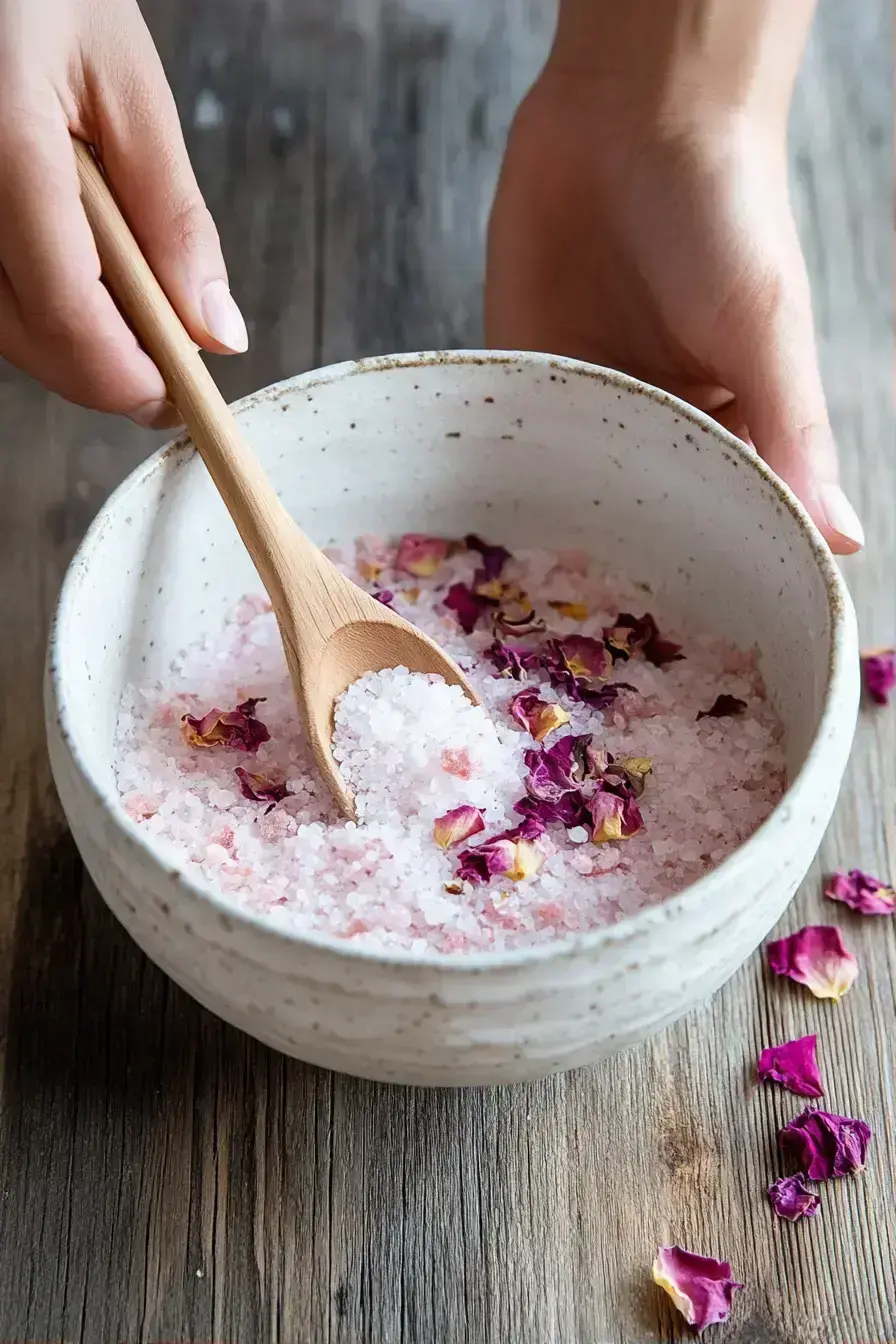 Spreading the pink salt blend on a parchment-lined baking sheet to dry