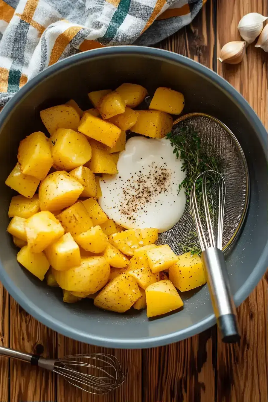 Layered Potato Squash Casserole before baking