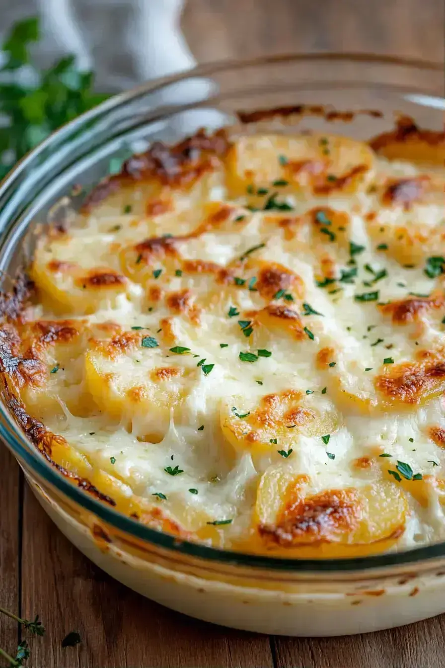 Serving Potato Squash Casserole with fresh herbs