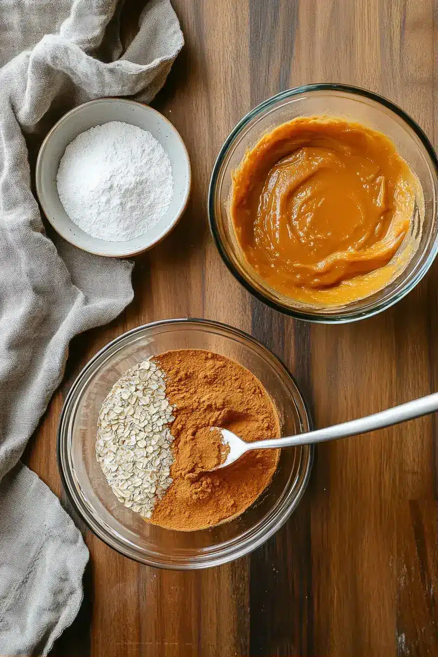 Mixing dry ingredients for Protein Pumpkin Baked Oats in a bowl