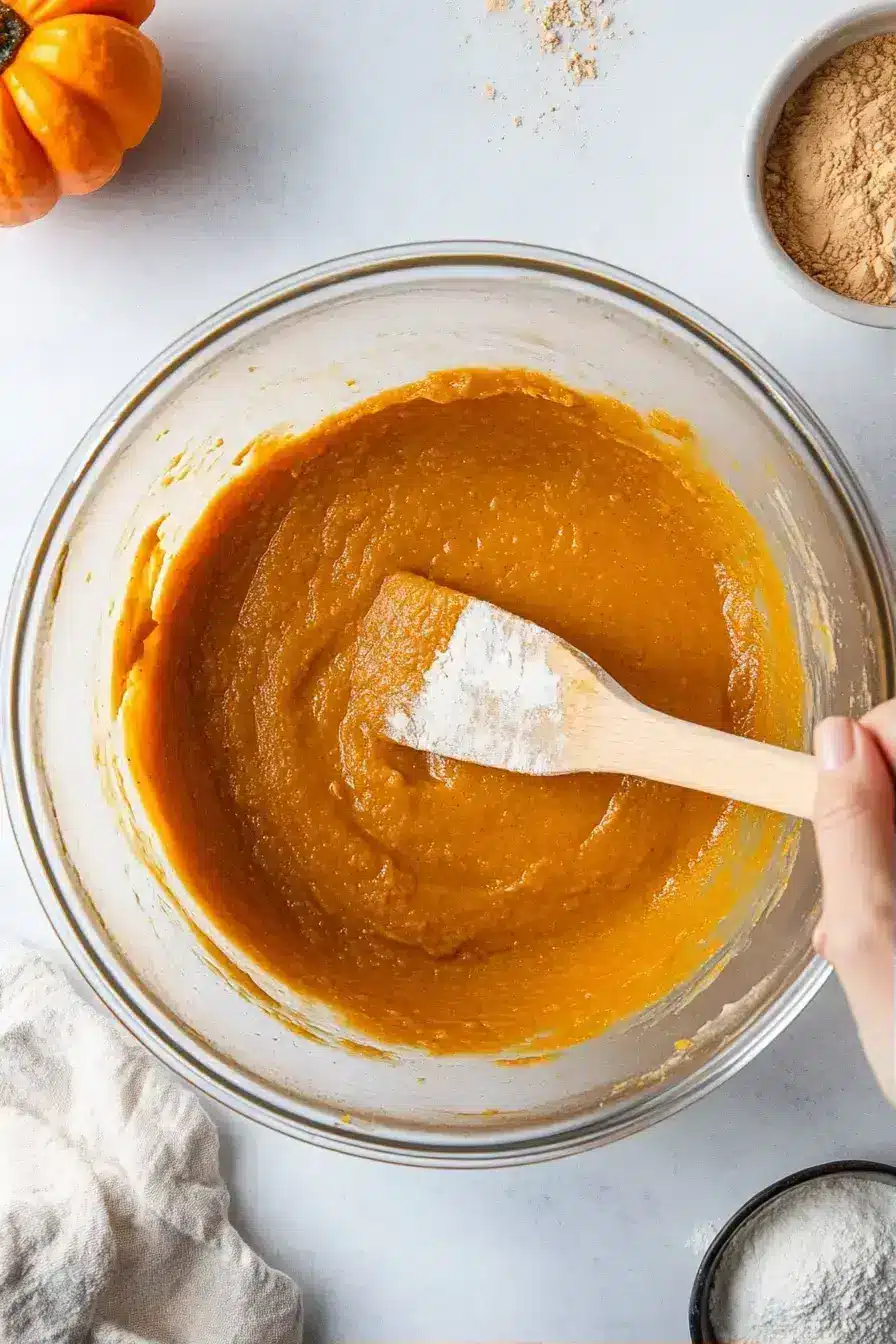 Combining wet and dry ingredients for Protein Pumpkin Baked Oats