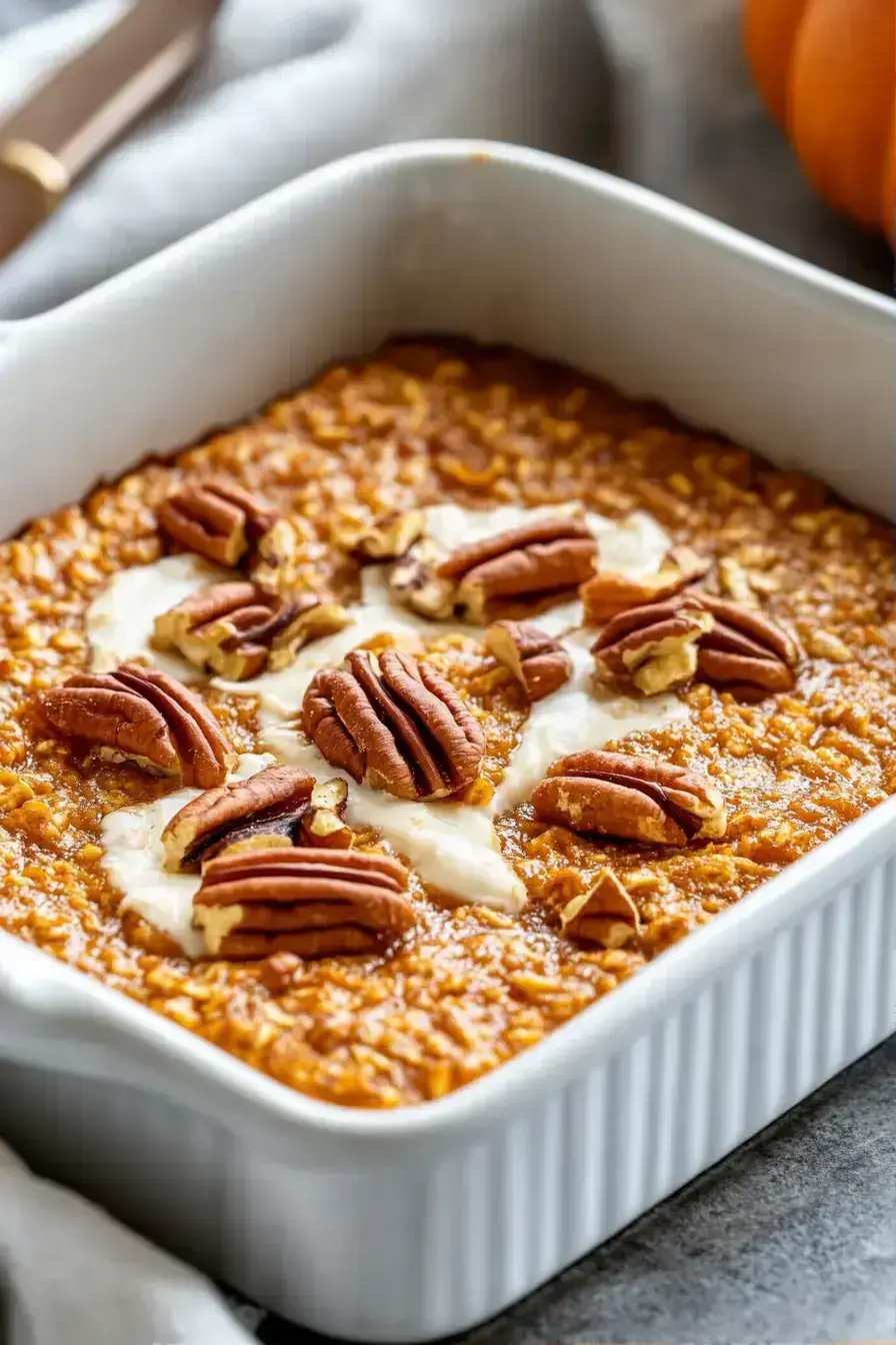 Serving suggestion for Protein Pumpkin Baked Oats with yogurt and berries