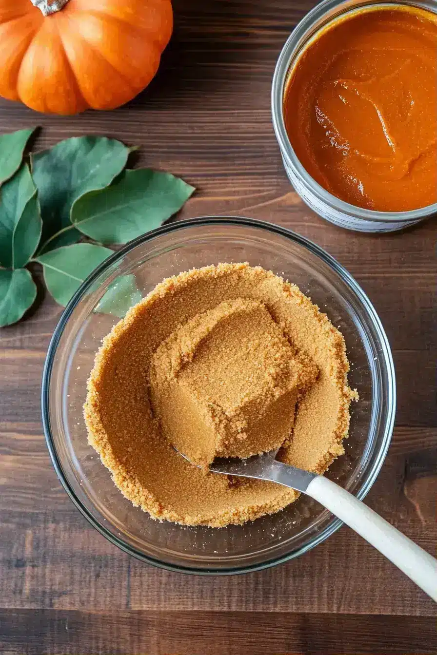 Making Pumpkin Cheesecake crust with graham cracker crumbs