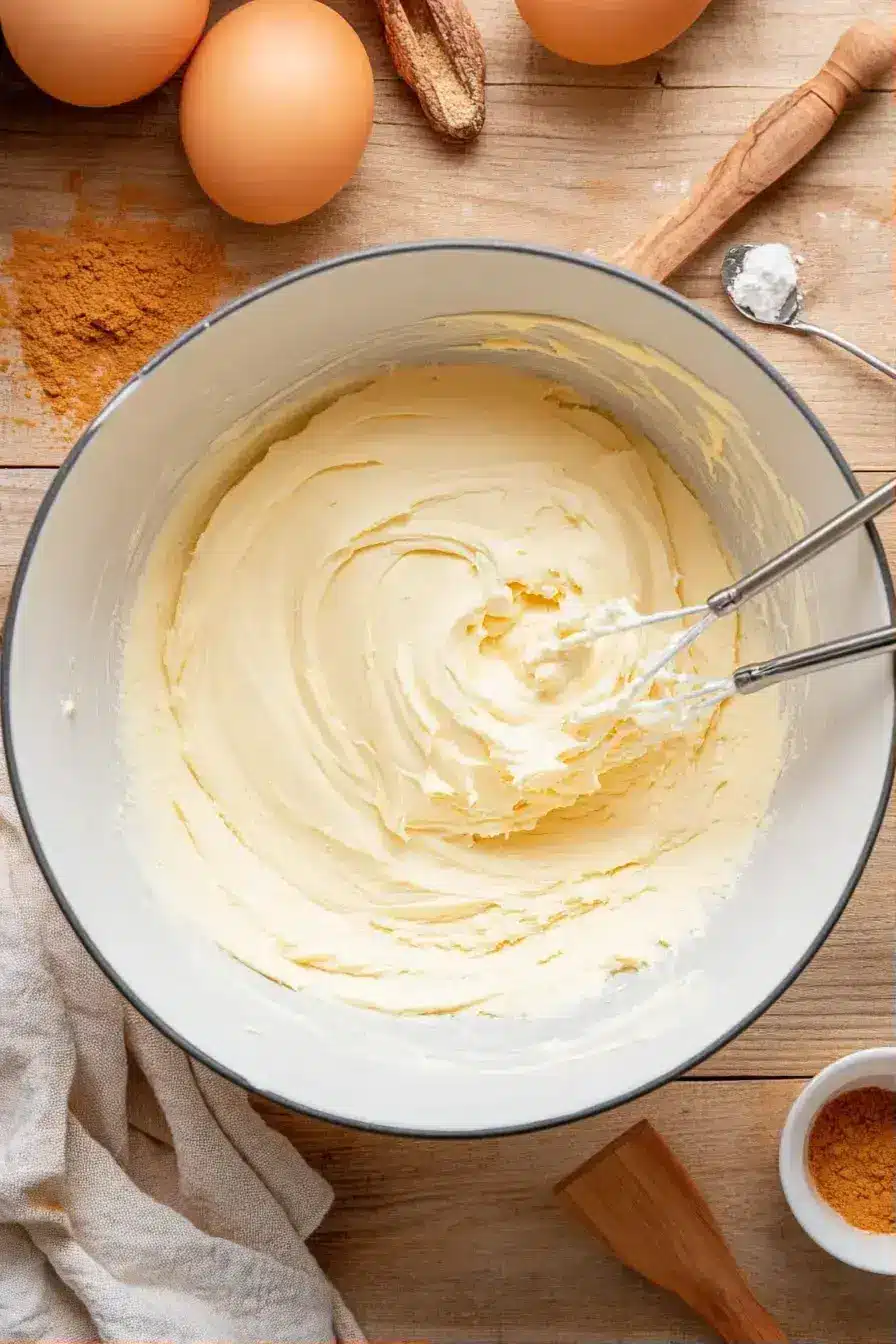 Mixing Pumpkin Cheesecake filling with spices