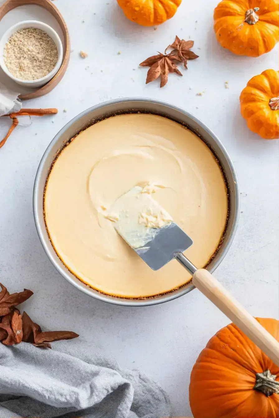 Finished Pumpkin Cheesecake with whipped cream topping