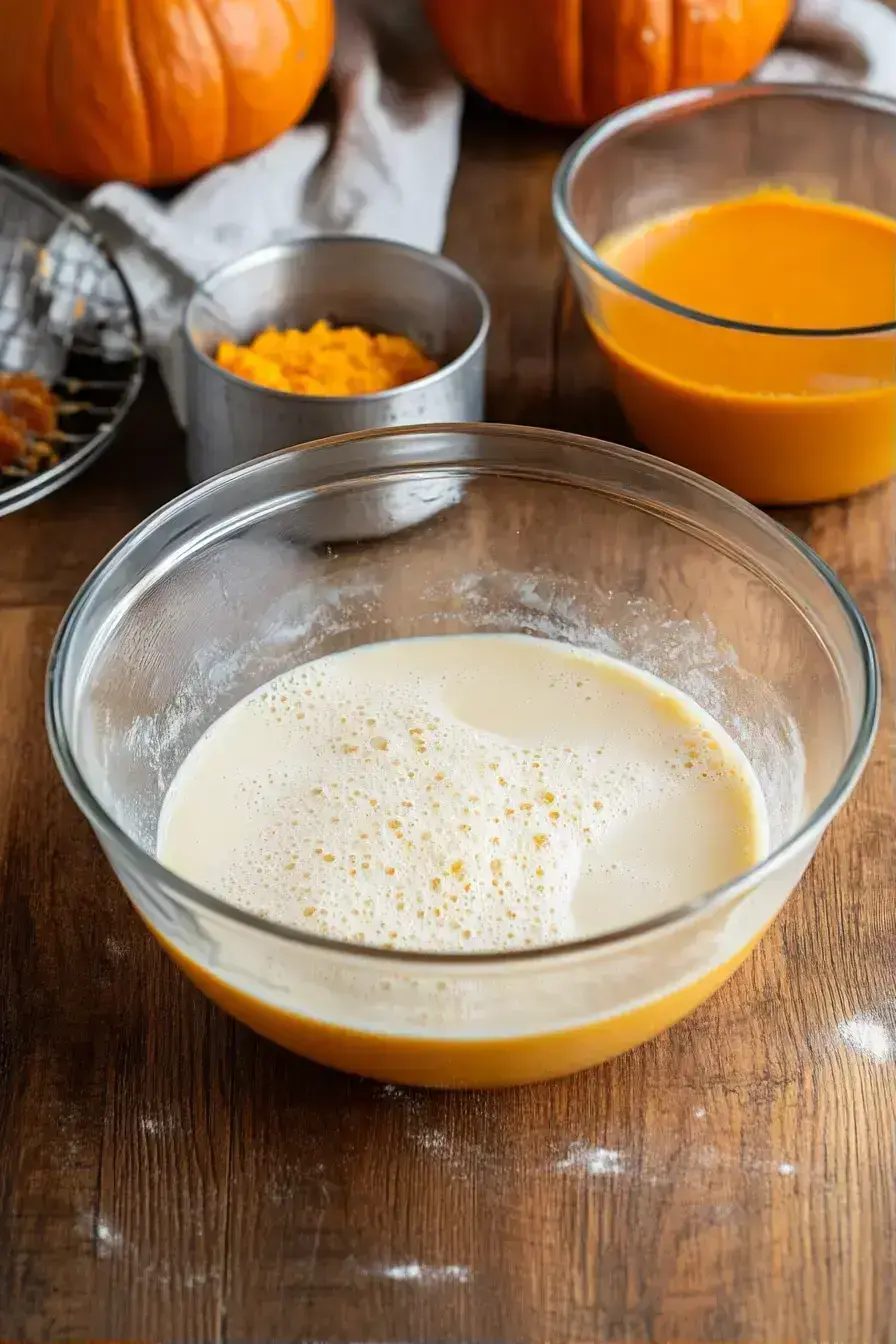 Mixing pumpkin cinnamon roll dough in a large bowl