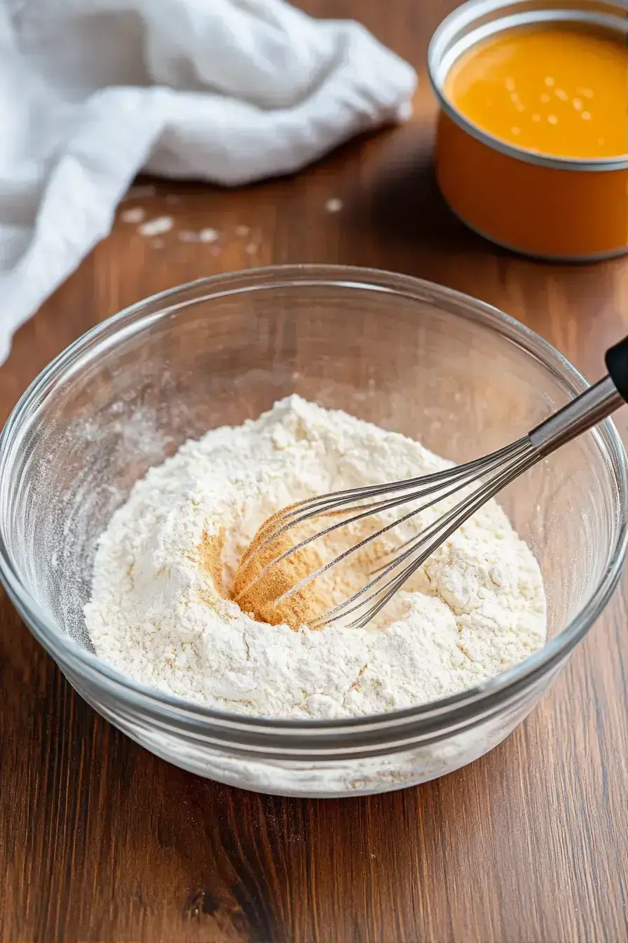 Mixing dry ingredients for pumpkin cookies