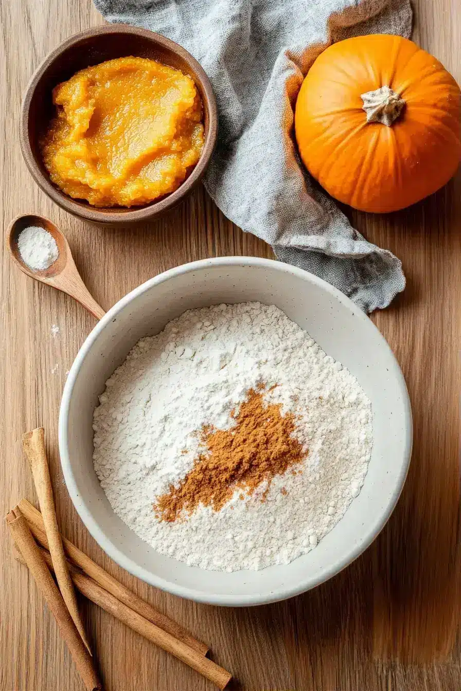 Mixing dry ingredients for pumpkin cupcakes