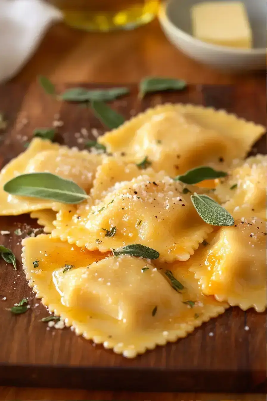 Serving Pumpkin Ravioli with Parmesan Cheese
