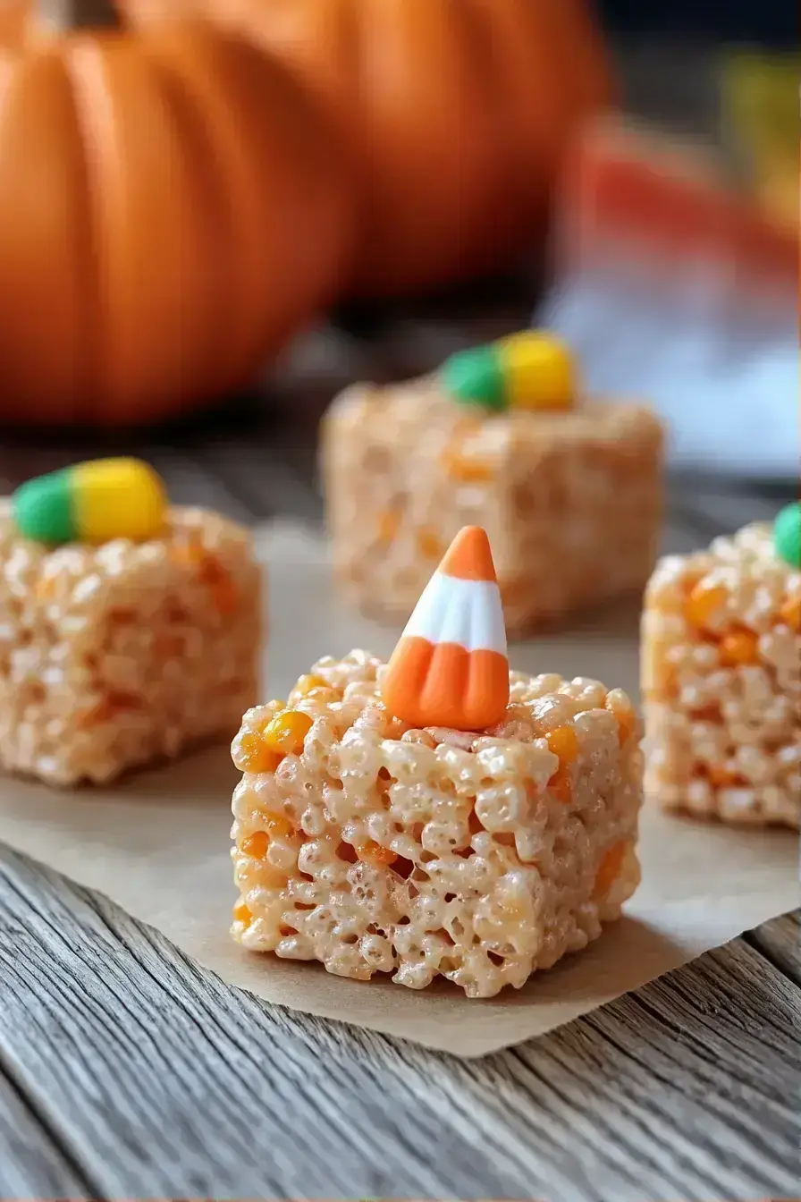 Elisson serving a beautiful platter of Pumpkin Rice Krispies at a festive autumn gathering